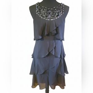 S.L. Fashions Black Layered Dress with Embellished Neckline